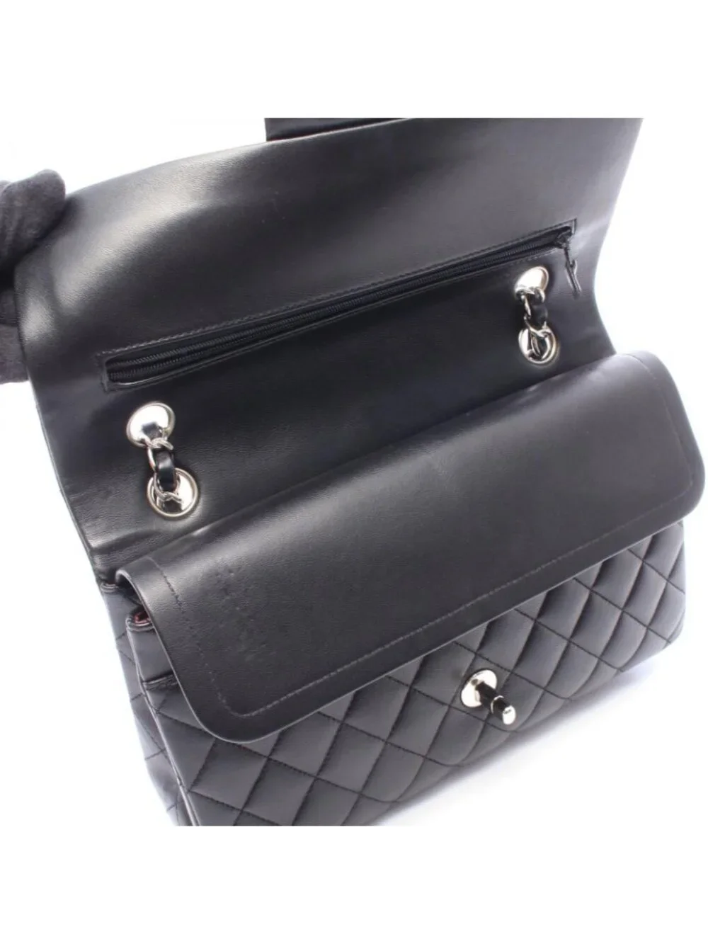 Chanel Shoulder Bag Quilted Double Flap Black Lambskin Chain